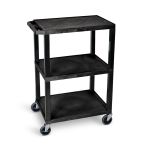 Luxor® Utility Cart, 3 Shelves, 4in Casters, 24"W x 18"D x 34"H, Black